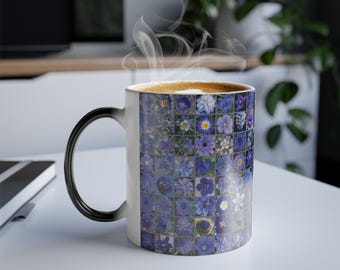 Blue Floral Mosaic Mug | Color Morphing 11oz Coffee Cup