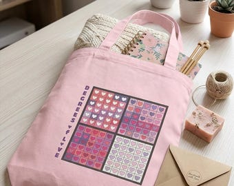 Heart Temperature Quilt Tote | Pink Patchwork Hearts Cotton Bag