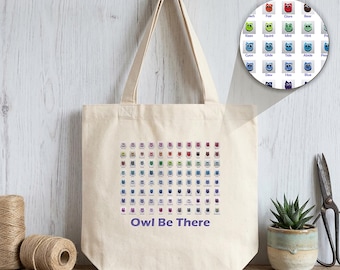 Carry the Rainbow: The "Owl Be There" Solar-Dyed Color Poetry Tote Bag | Solar-dyed Owl Grid, Cute Owl Tote