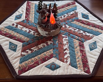 Western Teal & Rust Quilted Table Topper