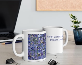 Blue Flower Mosaic Mug | Artistic Garden Photo Collage Coffee Cup