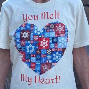 Vous faites fondre mon coeur t-shirt patchwork coeur | T-shirt patriotique coeur flocon de neige