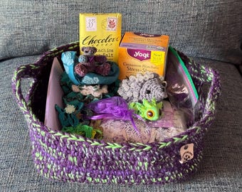 Handmade Violet and Lime Green Gift Basket