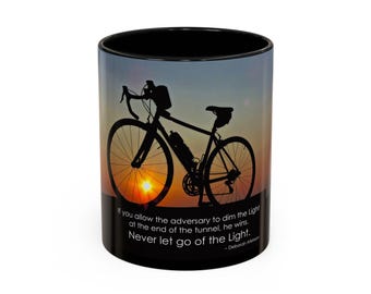 Bicycle Sunset Silhouette Coffee Cup | Motivational Quote Accent Mug