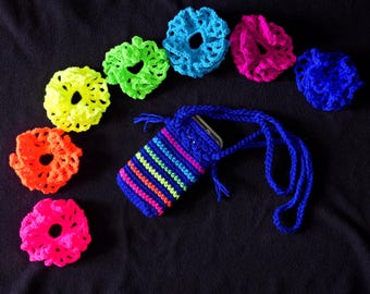 Neon Rainbow Phone Cozy and Scrunchie Set