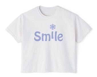 Blue Snowflake Smile Tee | Cropped Boxy Shirt