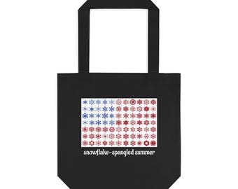 Snowflake-Spangled Flag tote bag | Patriotic summer cotton tote