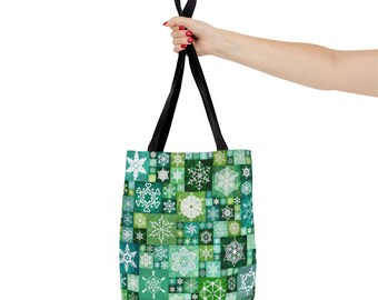 Green Crocheted Snowflake Patchwork Tote Bag (AOP)