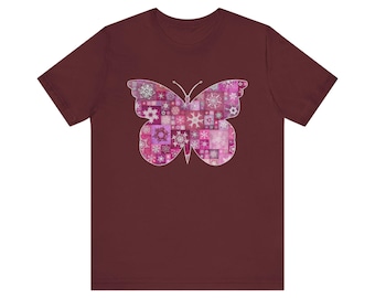 Pink Snowflake Patchwork Unisex Jersey Short Sleeve Tee