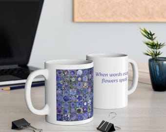 Blue Flower Mosaic Mug | Artistic Garden Photo Collage Coffee Cup