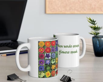 Rainbow Garden Collage Mug | Ceramic Coffee Cup