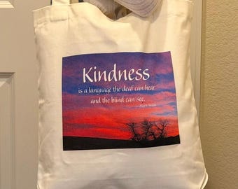 Kindness Sunset Quote Flat-bottomed Tote Bag | Cotton Tote