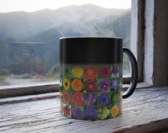 Colorful Flower Grid Mug | Heat Reveal Color Changing 11oz Cup