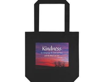 Kindness quote sunset flat-bottomed Tote Bag | Inspirational cotton tote