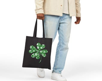 Snowcatcher Snowflakes Green Shamrock Cotton Canvas Tote Bag