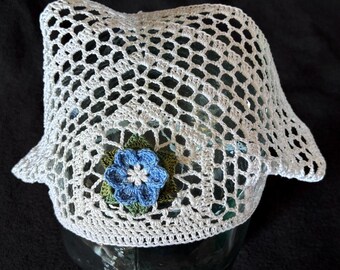 Lacy Crocheted Baby Blue Eyes Head Kerchief