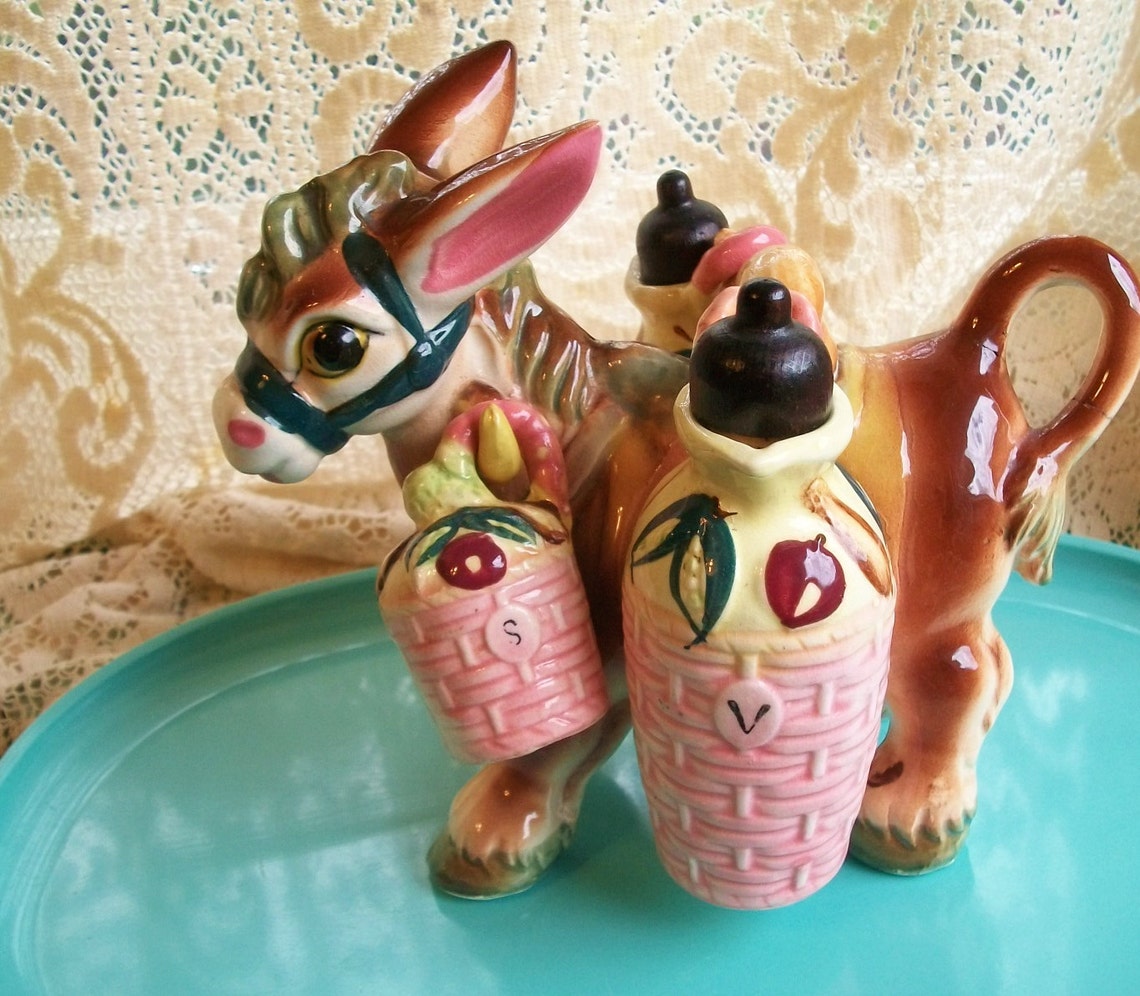 Vintage Donkey Burro Salt and Pepper and Shaker plus Cruets Etsy
