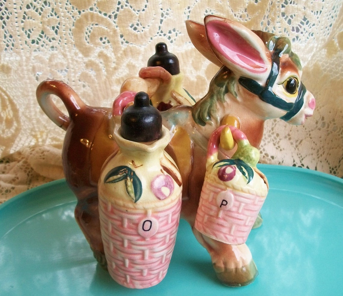 Vintage Donkey Burro Salt and Pepper and Shaker plus Cruets Etsy
