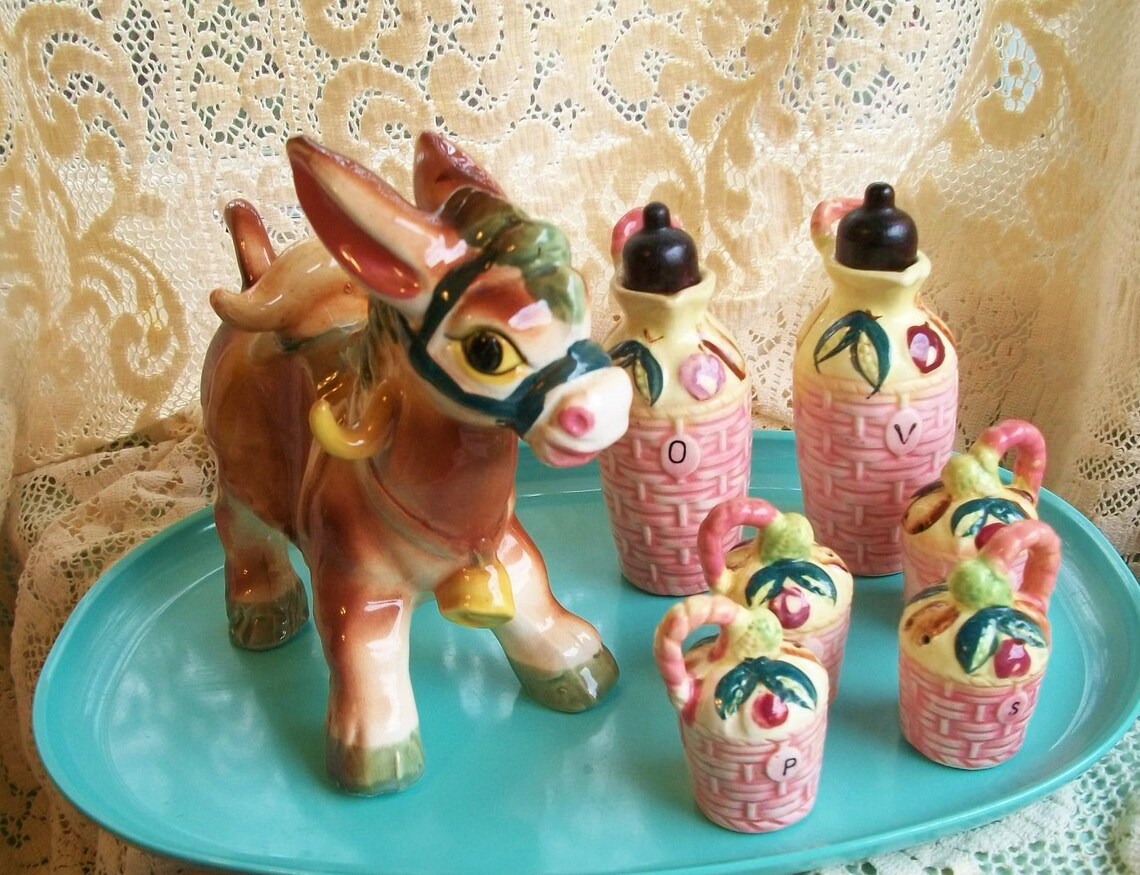 Vintage Donkey Burro Salt and Pepper and Shaker plus Cruets Etsy