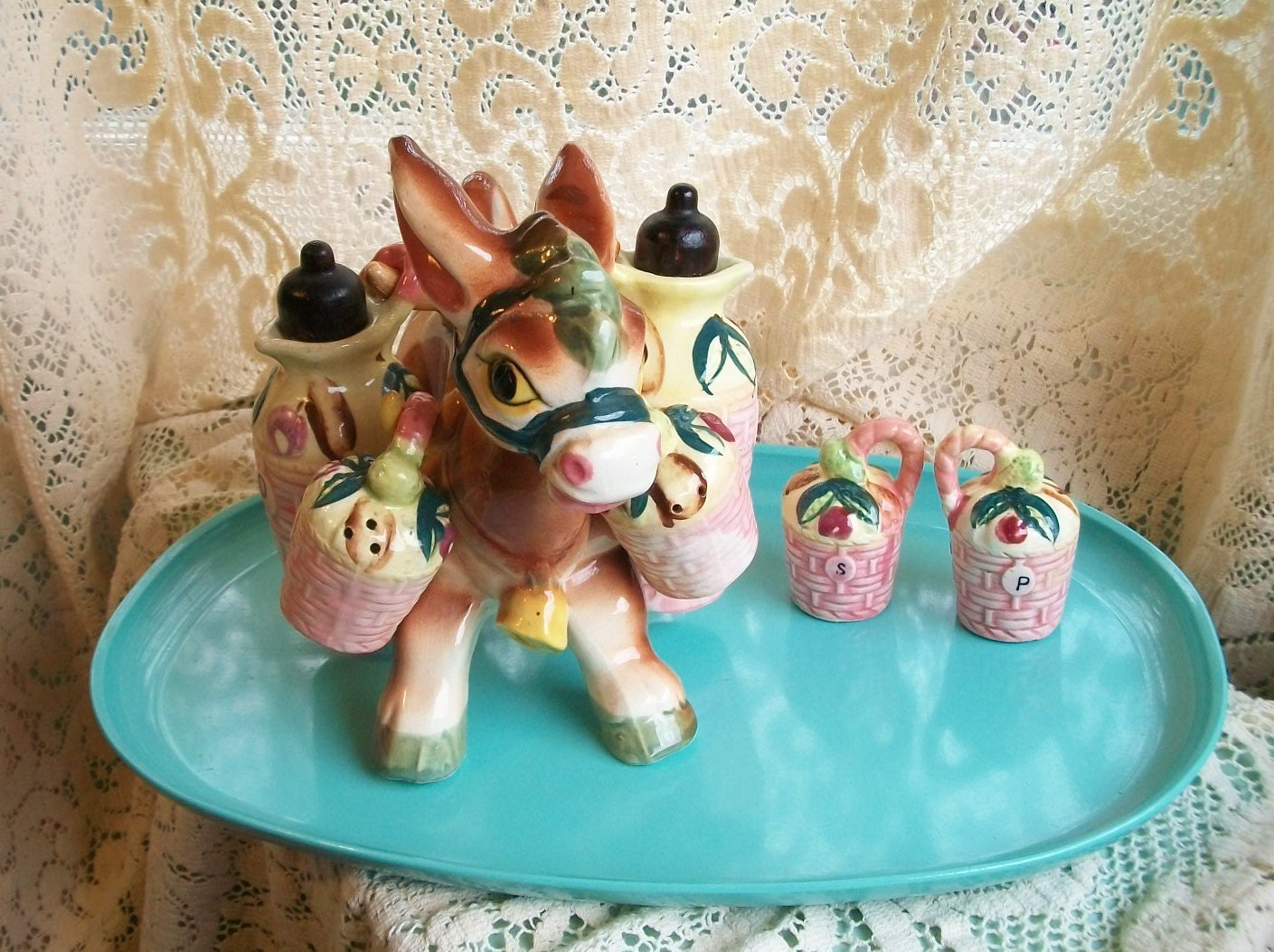 Vintage Donkey Burro Salt and Pepper and Shaker plus Cruets Etsy