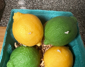 Velas de cera de soja realistas de limón y lima / Velas de frutas vertidas a mano / Decoración de verano para el hogar / Vela con aroma a limón y lima