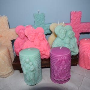 Catholic Religious Scented Soy Wax Candles- Rose Cross - Holy Family- Virgin Mary- San Juan de Los Lagos