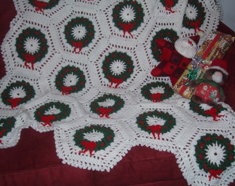 Handmade Crochet Christmas Afghan - free shipping