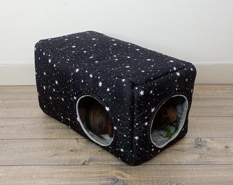 Maison double cube confortable pour cochons d'Inde, accessoires pour petits animaux de compagnie, accessoires de cage pour cochons d'Inde, maison pour hérissons.