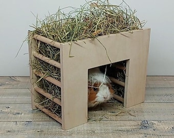 Tunnel-shaped guinea pig hay feeder, pet cage accessories, rabbit hay rack.