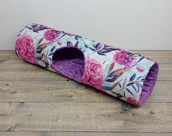 Guinea Pig tunnel with side hole – Fleece hideout for Small Pets – Chinchilla, Ferret, Rat tunnel – Handmade cozy pet toy