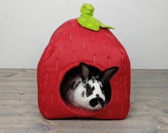 Strawberry-Shaped Hideout for Rabbits, Guinea Pigs & Hedgehogs – Cozy Pet House, Small Animal Shelter, Soft and Comfortable Bunny Nest