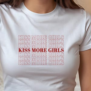 Kiss More Girls Baby Tee, Lesbian Pride Crop Top, Queer Girls Shirt, LGBTQ Rainbow T-Shirt, Pride Gift for Her, Sapphic Tee, Pride T-Shirt