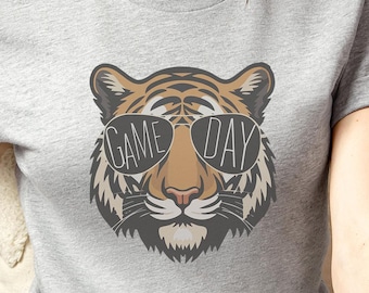 Tiger Mascot Game Day Shirt, Cute Football Mom Shirt, Unisex Football T-Shirt, Game Day Glasses Tiger Shirt, School Spirit Mascot Tee
