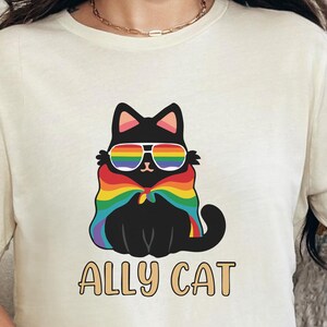 Pride Ally Cat Shirt, Retro Rainbow Cat Tee, Funny LGBTQ Shirt, Love Is Love T-Shirt, Cat Pride Gift, Funny LGBTQ Pride Shirt, LGBT Gifts