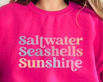 Sunshine Beach Vacation Sweatshirt, Beachy Coastal, Summer Sweatshirts, Vacation Outfits, Ocean Lover Gifts, Beach Crewneck, Seashells Sweat
