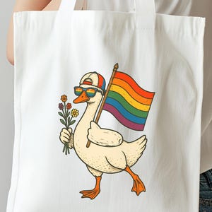 LGBT Pride Goose Tote Bag, Funny Gay Tote, Silly Goose Equality Bag, LGBTQ Gift, Rainbow Pride Tote, Cute Pride Tote Bag, Lesbian Gift