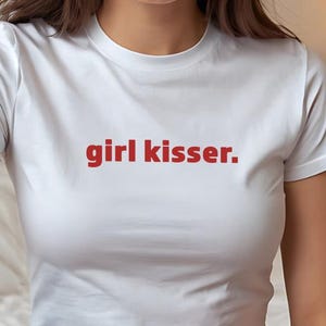 Lesbian Girl Kisser Y2K Baby Tee, LGBTQ Pride Shirt, WLW Coquette Crop Top, Pansexual Bisexual Aesthetic Tee, Trendy 90s Baby Tee for Her
