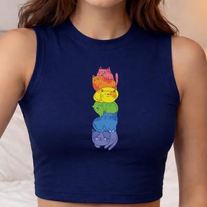 Rainbow Kitty Pride Crop Top, Kawaii Cat LGBT Shirt, Cute Pride Crop Tee, Harajuku Style Cat Shirt, Equality Pride Top