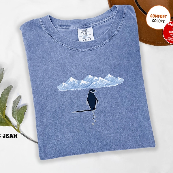 Minimalist Penguin Mountain Shirt, Comfort Colors Adventure Tee, Quiet Courage Graphic T-Shirt, Lonely Penguin T-Shirt