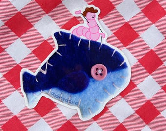 Cowboy Worm Riding Fish Sticker - Water Safe Decal