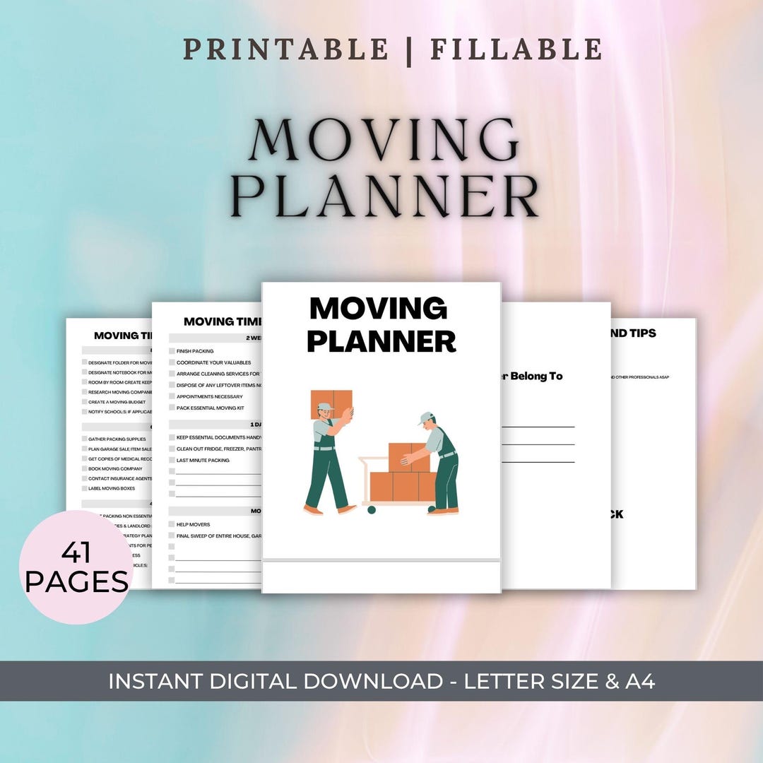 41 Pages Moving Planner PDF | Printable Checklist, Budget & Packing ...