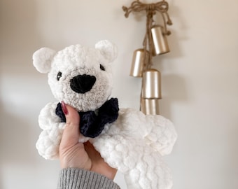 Crochet Polar Bear Lovey | Stuffed Bear | Polar Bear Plushie | Baby Shower Gift | Woodland Nursery | Baby Bear | MADE TO ORDER