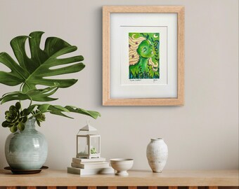 Earth Goddess Art Print, Green Witchy Decor, Mother Earth Portrait