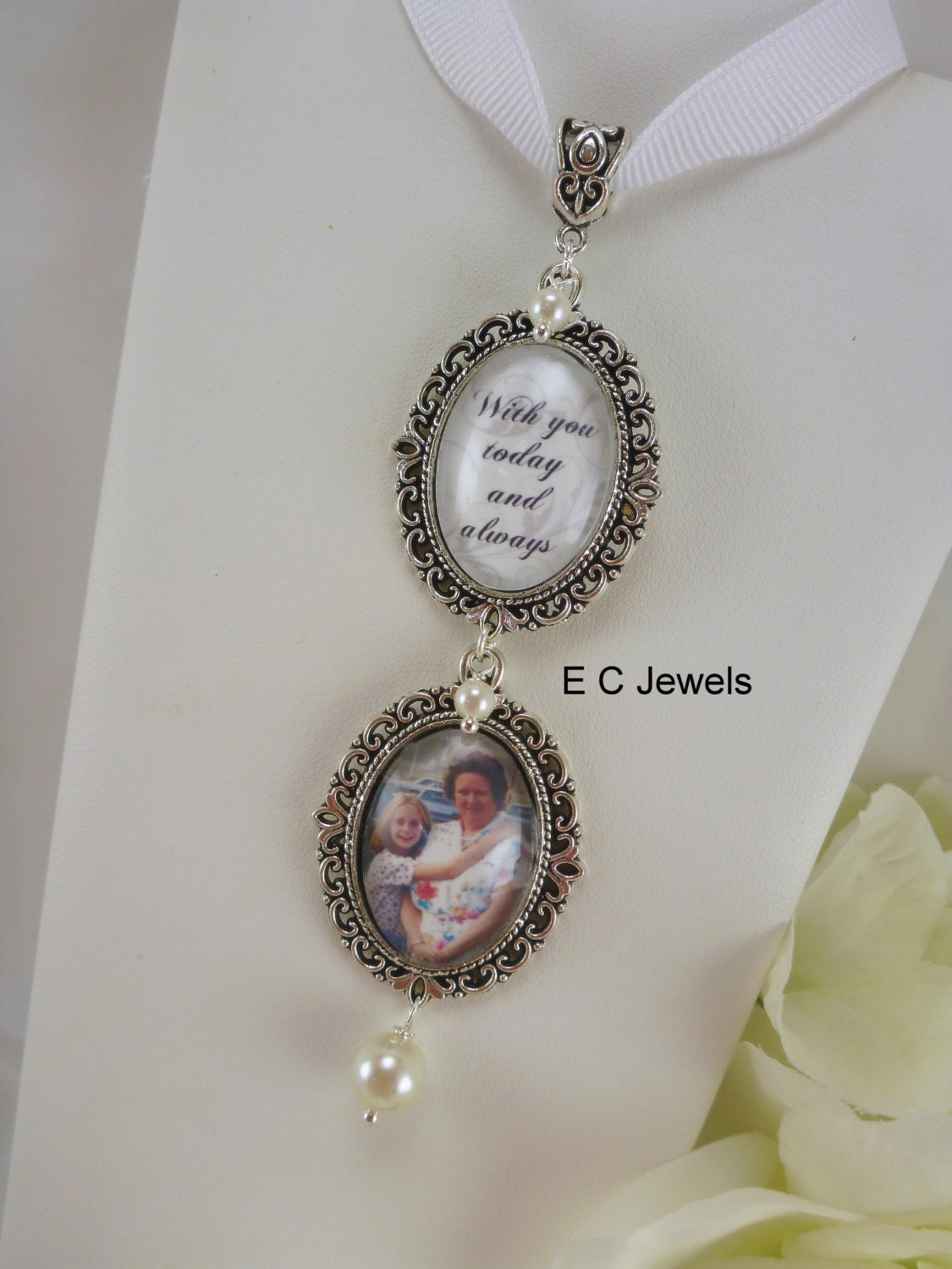 Wedding Bouquet Memorial Photo Charm with a Pearl Accents - Pick your…