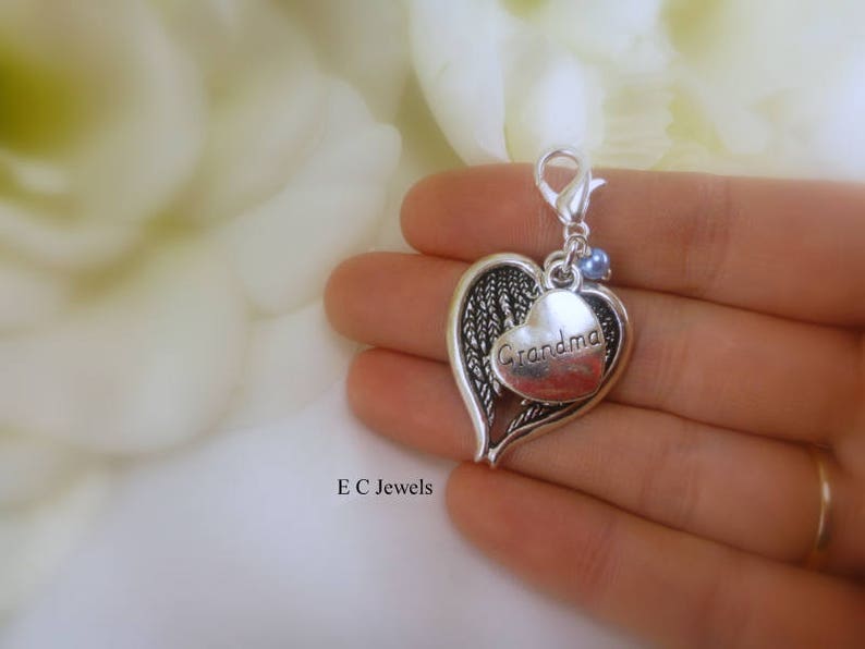 Angel Wing Bouquet Charm with Pearl Accent Something Blue