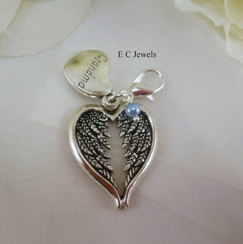 Angel Wing Bouquet Charm with Pearl Accent Something Blue