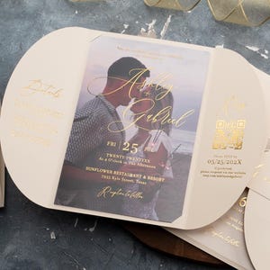 Ivory and Gold Foil Wedding Invitations - Acrylic Wedding Invites - All in One Gatefold Wedding Invitation