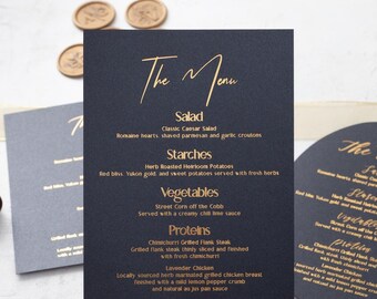 Wedding Menu with Gold Foil | Black and Gold Menu Card | Elegant Wedding Menus for Luxury Events