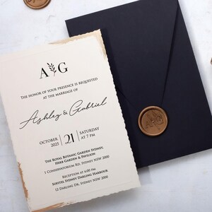 Elegant Black and Gold Wedding Invitations with Wax Seal Option | Custom Invitation with Envelope | Luxury Personalized Wedding Stationery