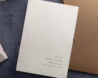 Modern Save the Date Cards — Embossed Design with Ecru Envelope